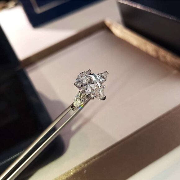 Crystal Clear Sweet Pear Pure Zircon Gems Silver Rings for Women, PD1136 - Picture 3 of 11